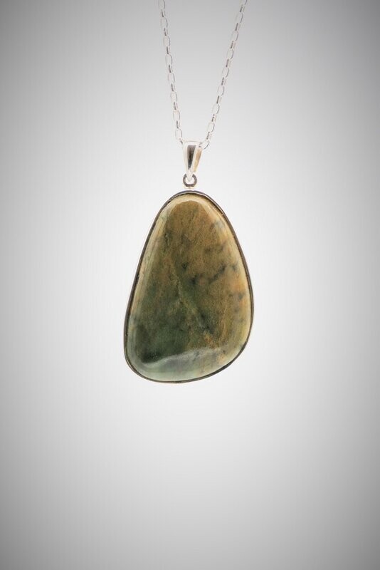 Moko Pounamu Raukaraka Greenstone and Sterling Silver Pendant