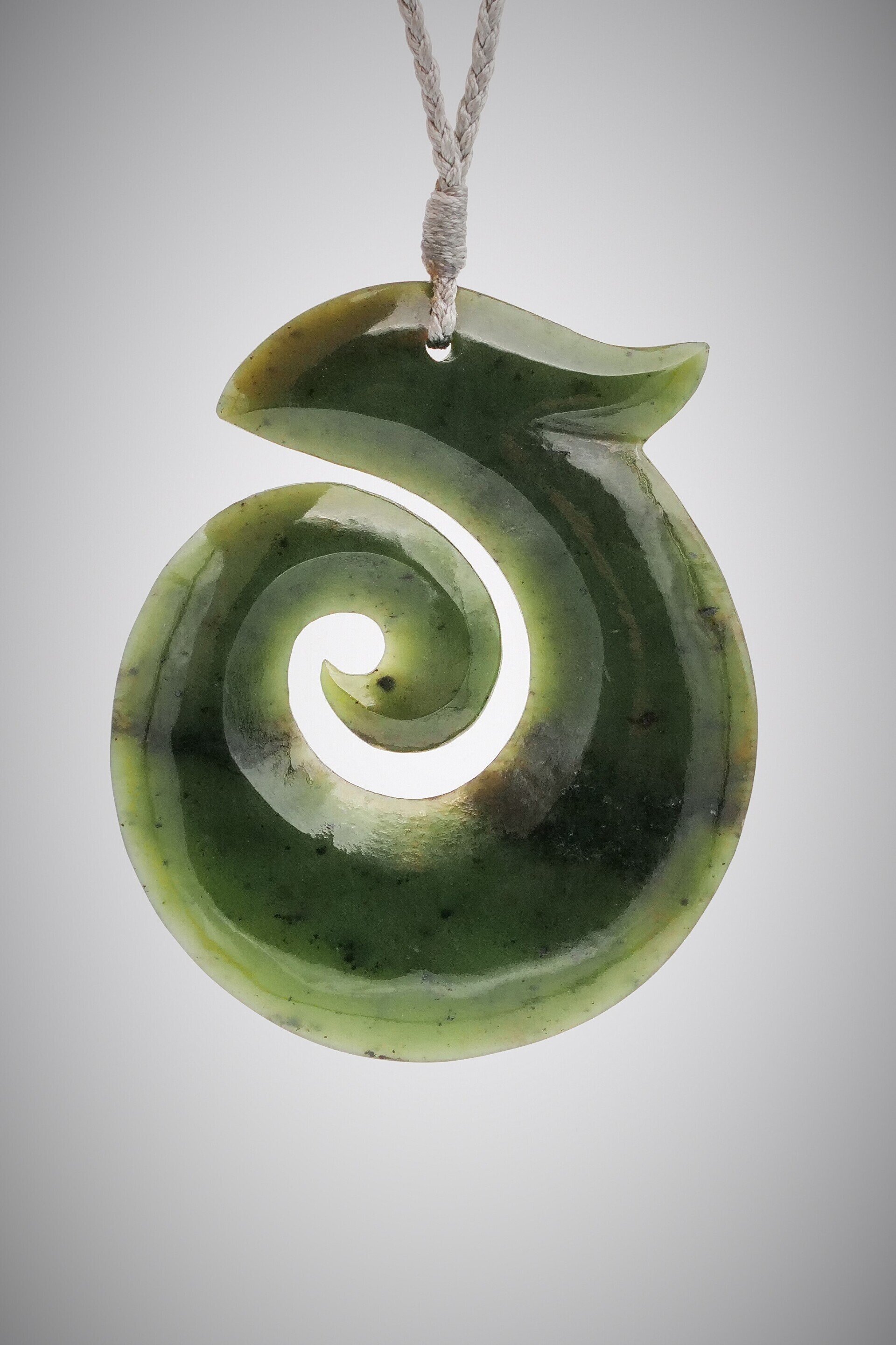 Moko Pounamu Greenstone Koru NZ Genuine Kawakawa Pounamu - Waikite
