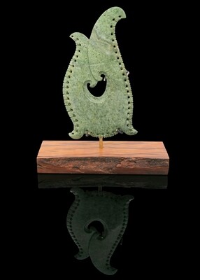 Moko Pounamu Matau (Hook) NZ Genuine Kokopu Greenstone - Horopito