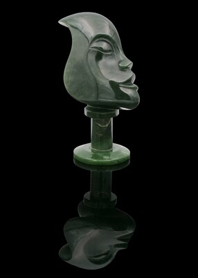 Moko Pounamu Sculptural Head -  NZ Genuine Kawakawa Greenstone - Moemoeā