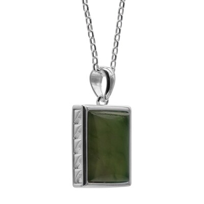 Moko Pounamu Sterling Silver & Pounamu Weave Square Pendant 15A-3