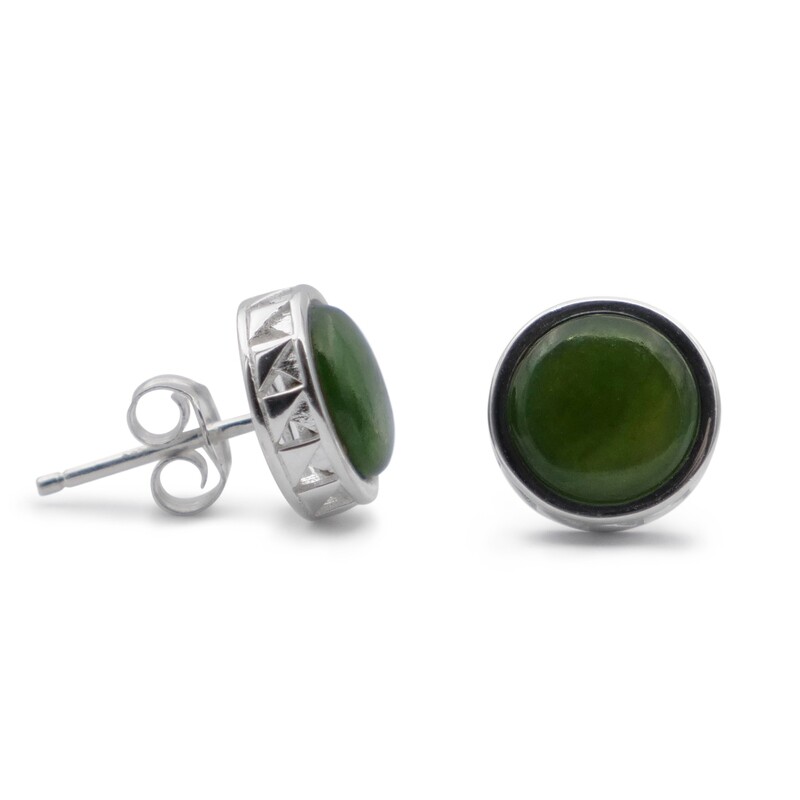 Moko Pounamu Sterling Silver & Pounamu Weave Stud Earrings - Medium 15A-4 - SALE