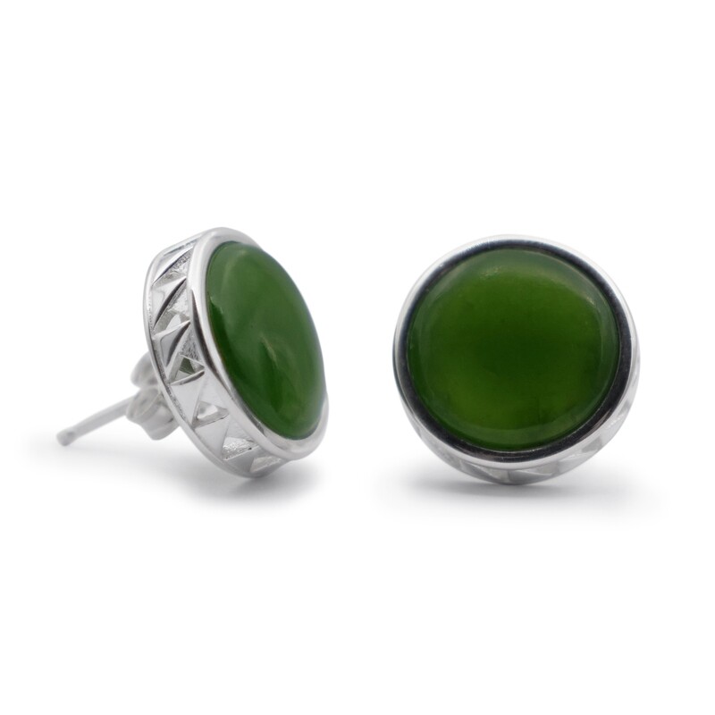 Moko Pounamu Sterling Silver & Pounamu Weave Stud Earrings - Large 15A-5 SALE