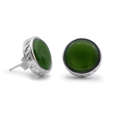 Moko Pounamu Sterling Silver & Pounamu Weave Stud Earrings - Lrg 15A-5