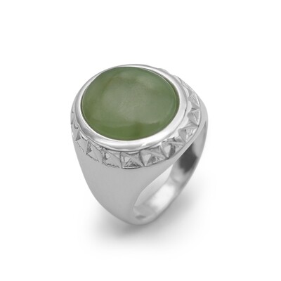 Moko Pounamu Sterling Silver & Pounamu Weave Ring 15A-6