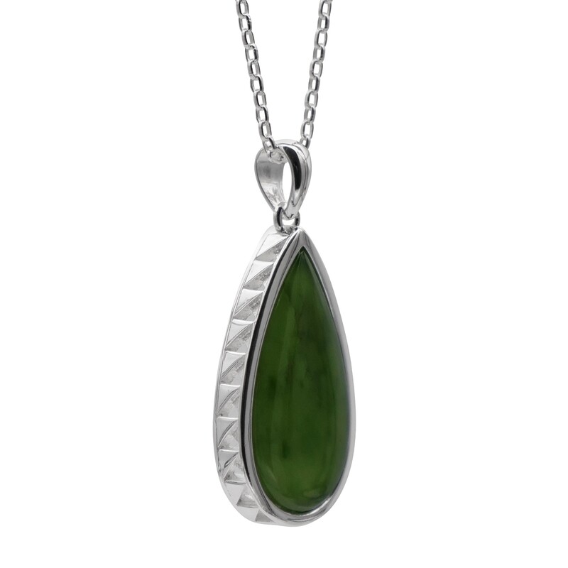 Moko Pounamu Sterling Silver & Pounamu Weave Teardrop Pendant 15A-2
