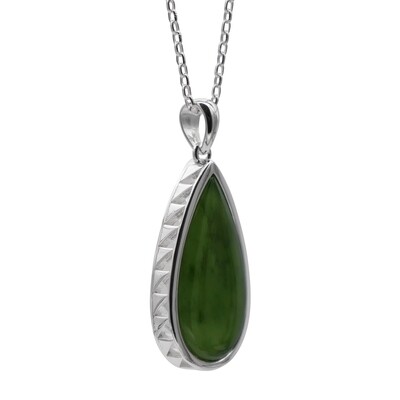 Moko Pounamu Sterling Silver &Pounamu Weave Teardrop Pendant 15A-2
