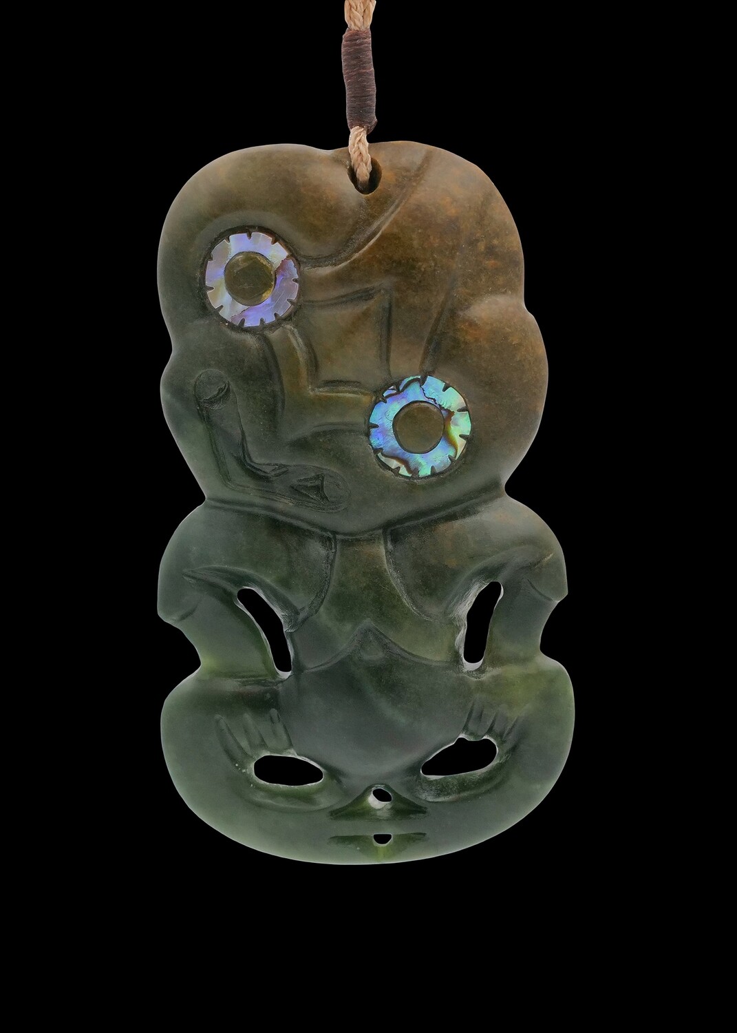 Moko Pounamu Hei Tiki NZ Genuine Kawakawa Flower Greenstone - Otaua