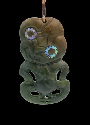 Moko Pounamu Hei Tiki NZ Genuine Kawakawa Flower Greenstone - Otaua