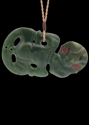 Moko Pounamu Hei Tiki NZ Genuine Kawakawa Greenstone - Whenuakite