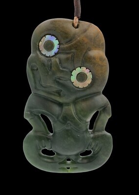 Moko Pounamu Hei Tiki NZ Genuine Kawakawa Flower Greenstone - Kaimarama