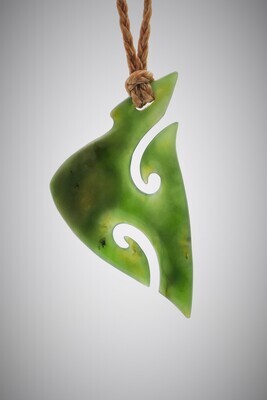 Moko Pounamu Hook (Hei Matau) NZ Genuine Kahurangi Flower Greenstone - Owhanake