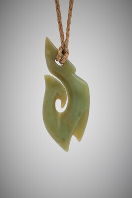 Moko Pounamu Hei Matau NZ Genuine Inanga Greenstone - Omaio