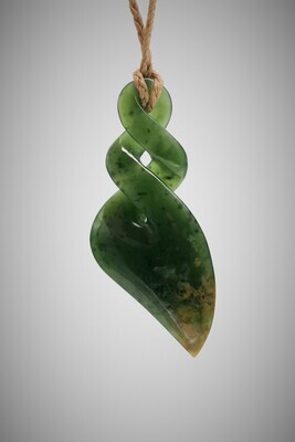 Moko Pounamu Double Pikorua NZ Genuine Kahurangi Flower Greenstone - Huawai
