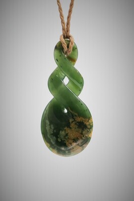 Moko Pounamu Double Pikorua NZ Genuine Kahurangi Flower Greenstone - Orongo