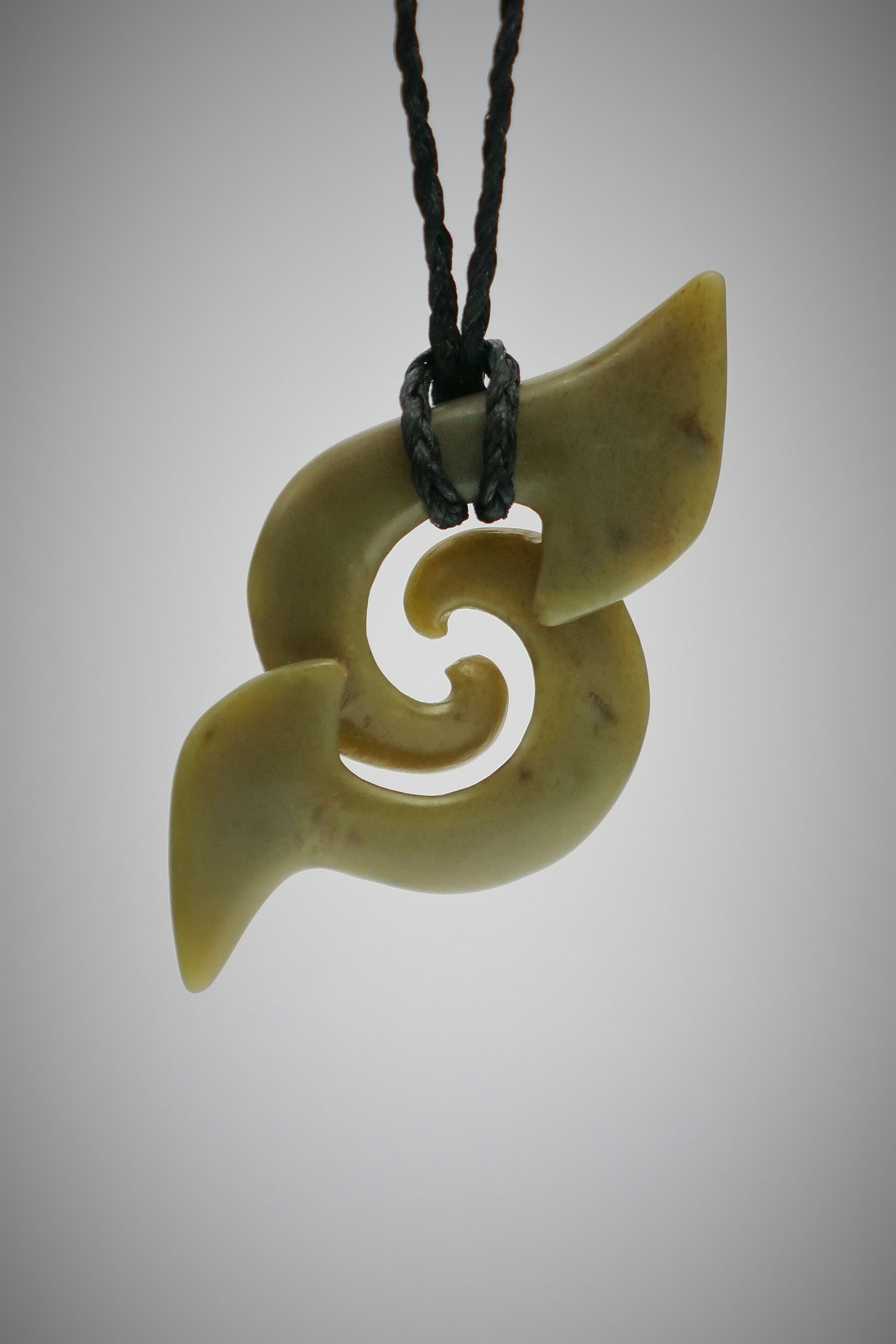 Moko Pounamu Contemporary Double Koru NZ Genuine Inanga Greenstone - Maraeweka