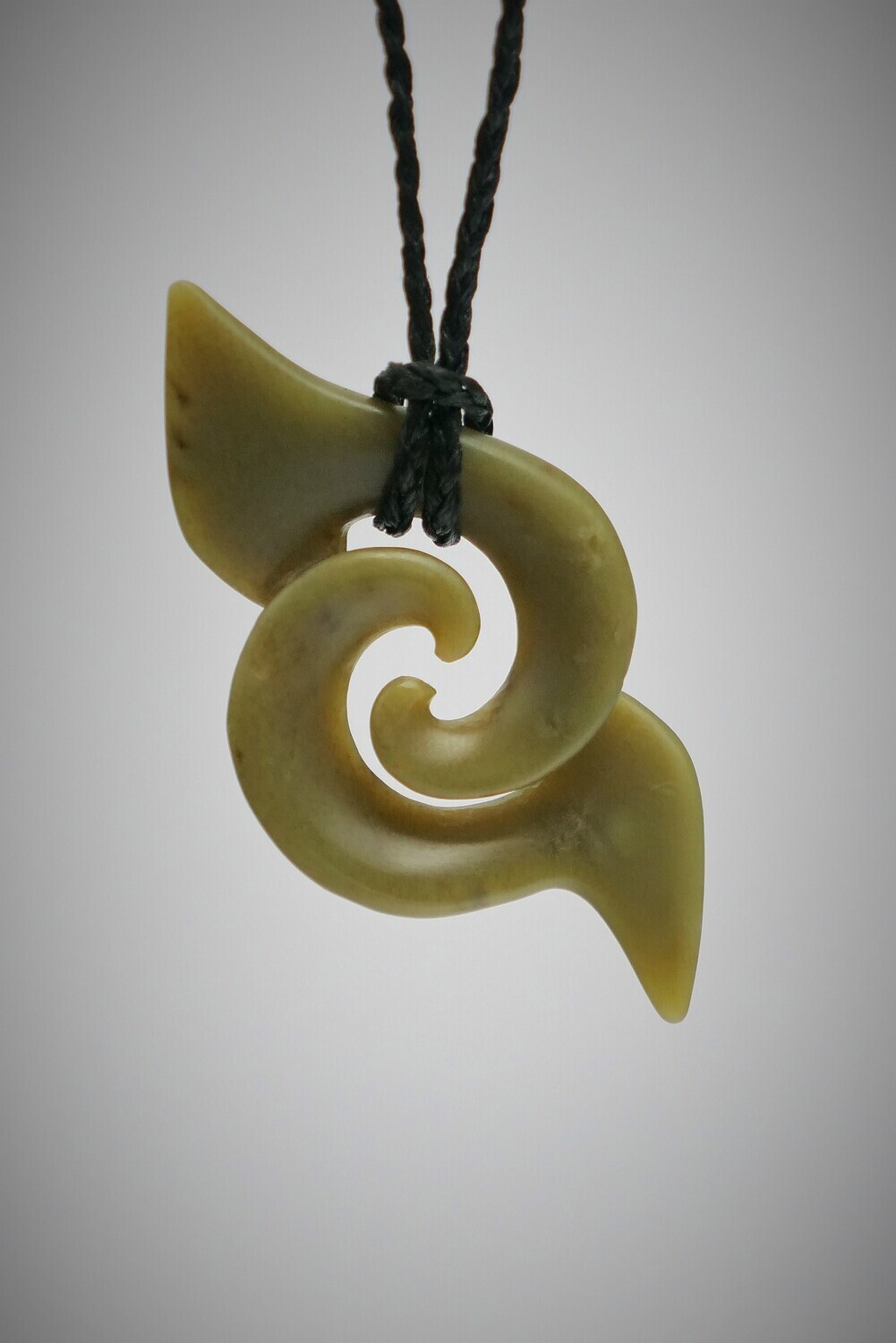 Moko Pounamu Contemporary Double Koru  NZ Genuine Inanga Greenstone - Maraeweka