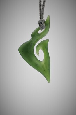 Moko Pounamu Hook (Hei Matau) NZ Genuine Kawakawa Greenstone - Mareretu