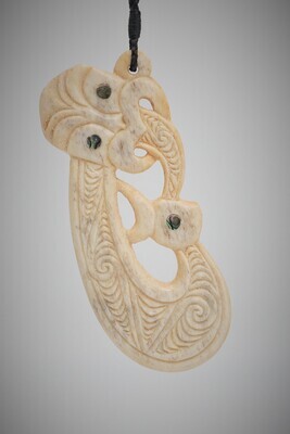 Moko Pounamu Manaia Genuine Whale Bone Carving - Mareretu