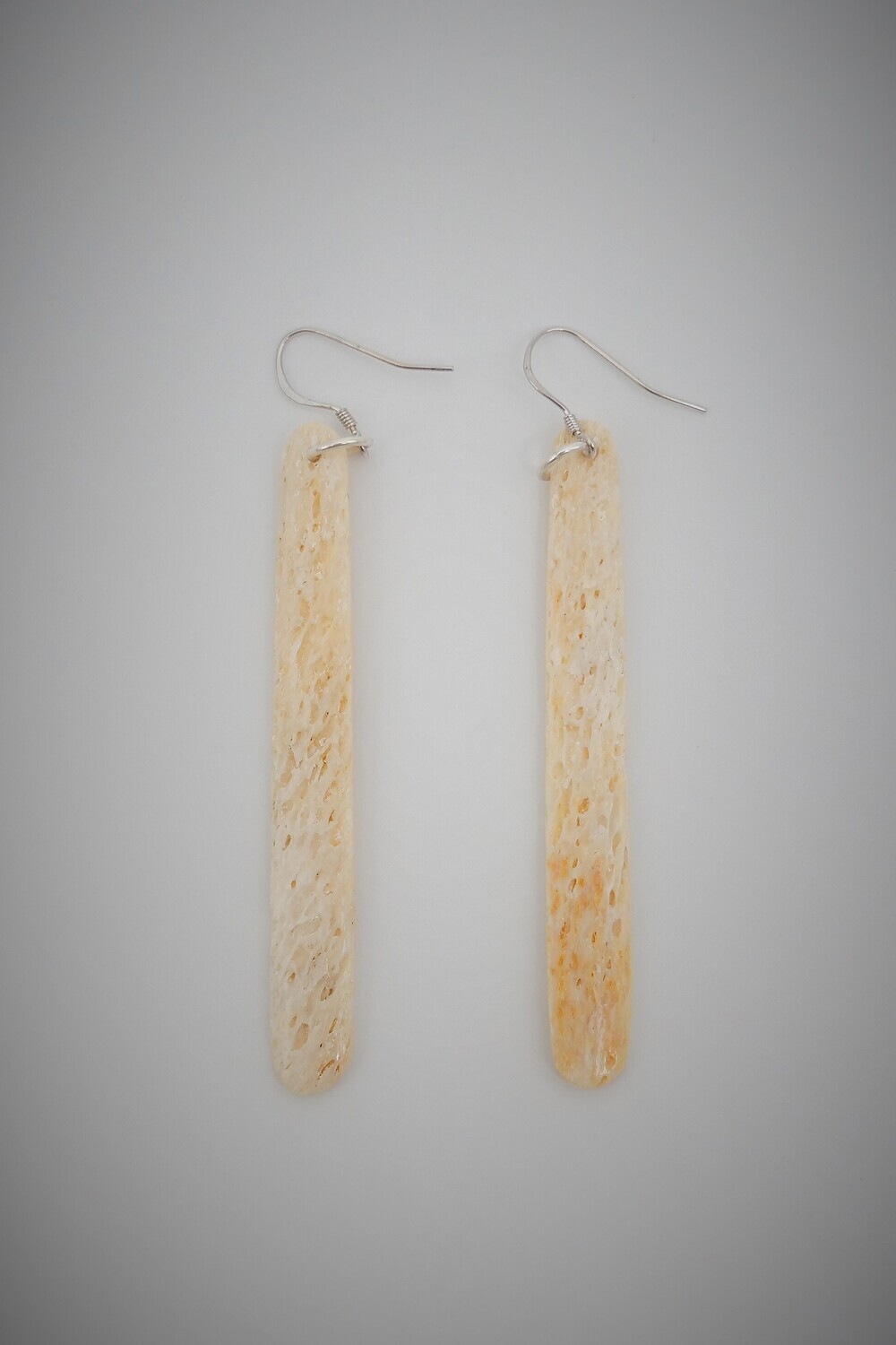 Moko Pounamu Whale Bone and Sterling Silver Drop Earrings 08589