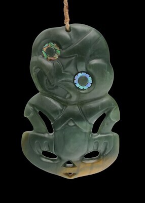 Moko Pounamu Hei Tiki NZ Genuine Kawakawa Flower Greenstone - Tutukaka