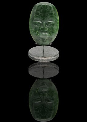 Moko Pounamu Sculptural Head - NZ Genuine Kahurangi Greenstone - Omanaia