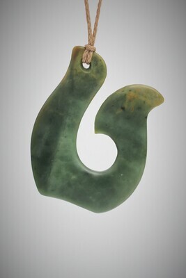 Moko Pounamu Hei Matau (hook) NZ Genuine Marsden Flower Greenstone - Whangamomona