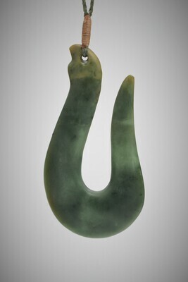 Moko Pounamu Hook (Hei Matau) NZ Genuine Marsden Flower Greenstone - Ahipara