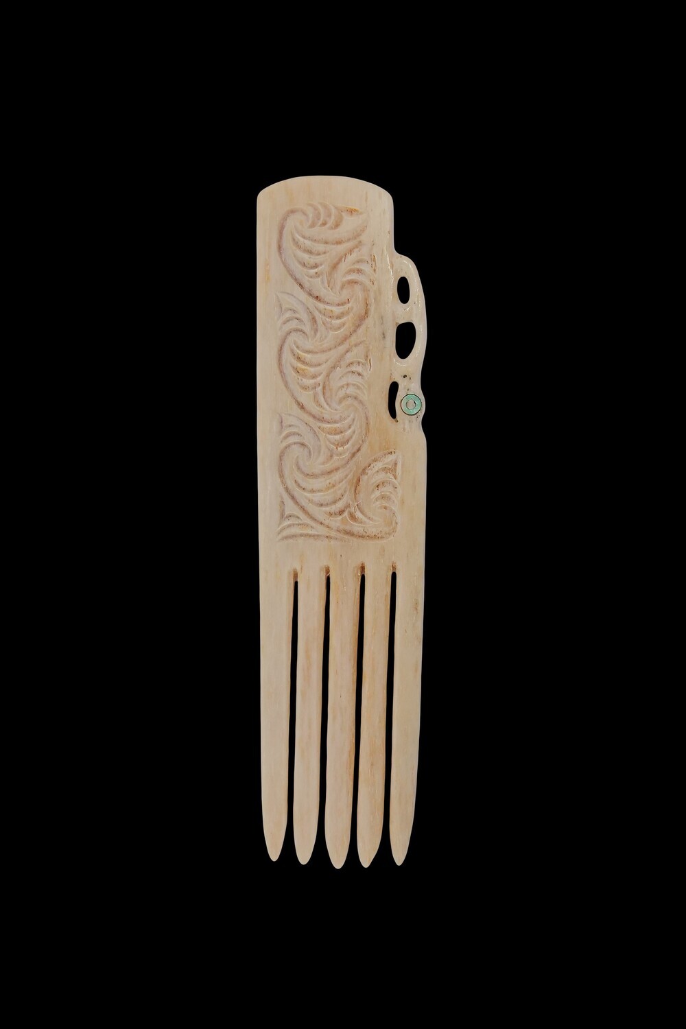 Moko Pounamu Manaia Heru Genuine Whale Bone Carving - Kaikohe
