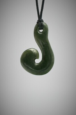 Moko Pounamu Hook (Hei Matau) NZ Genuine Kawakawa  Greenstone - Whangape