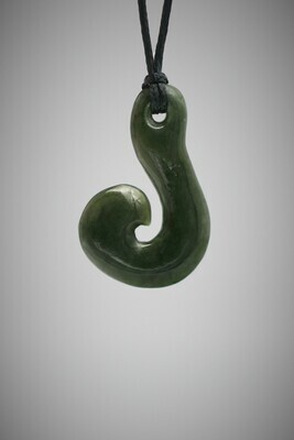 Moko Pounamu Hook (Hei Matau) NZ Genuine Kawakawa Greenstone - Whangape