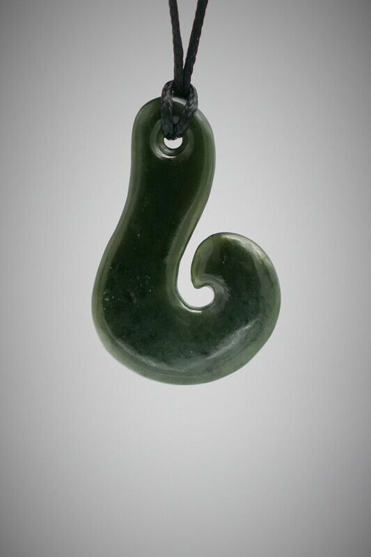 Moko Pounamu Hook (Hei Matau) NZ Genuine Kawakawa  Greenstone - Matangirau SALE