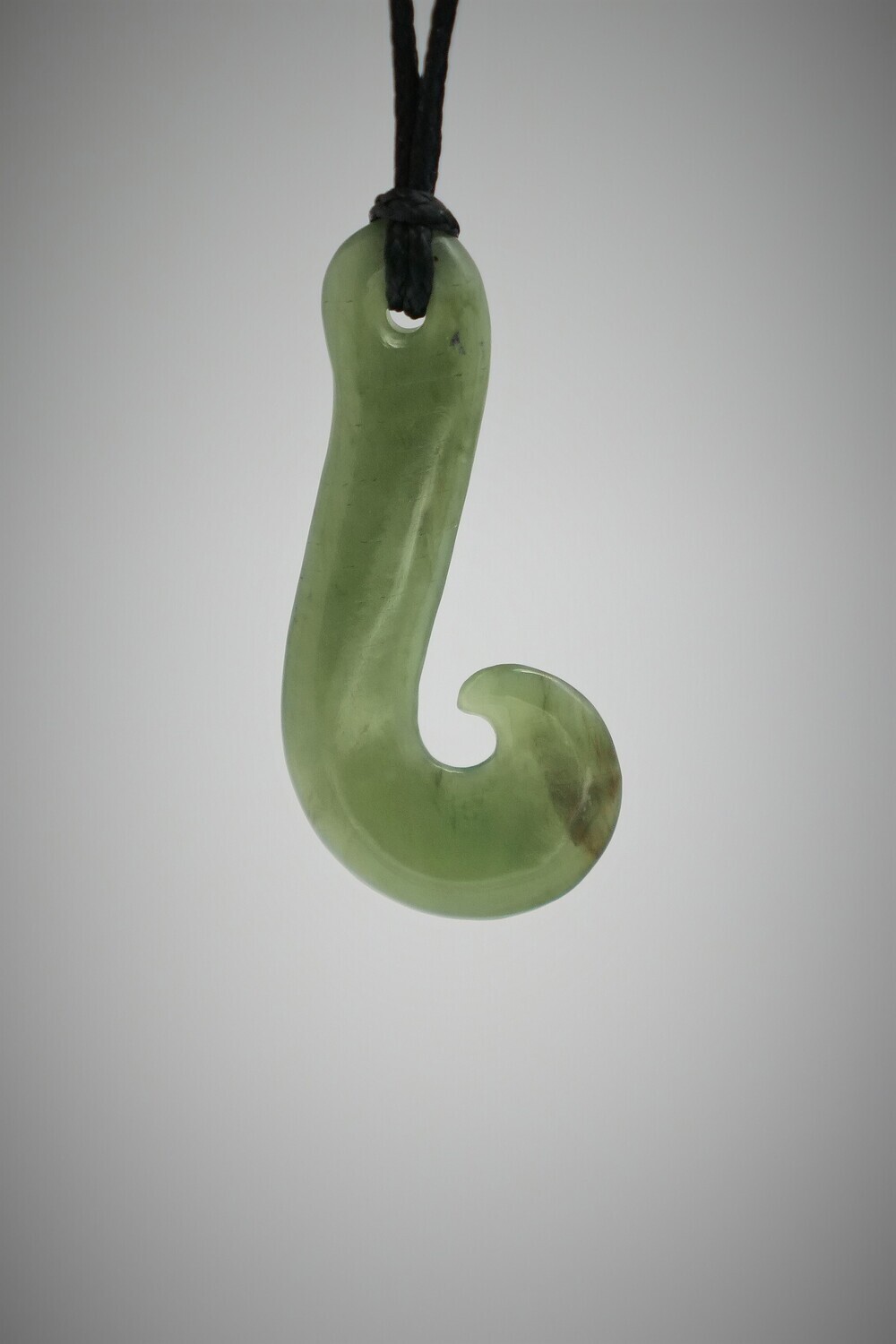 Moko Pounamu Hook (Hei Matau) NZ Genuine Kahurangi Flower Greenstone - Owhata