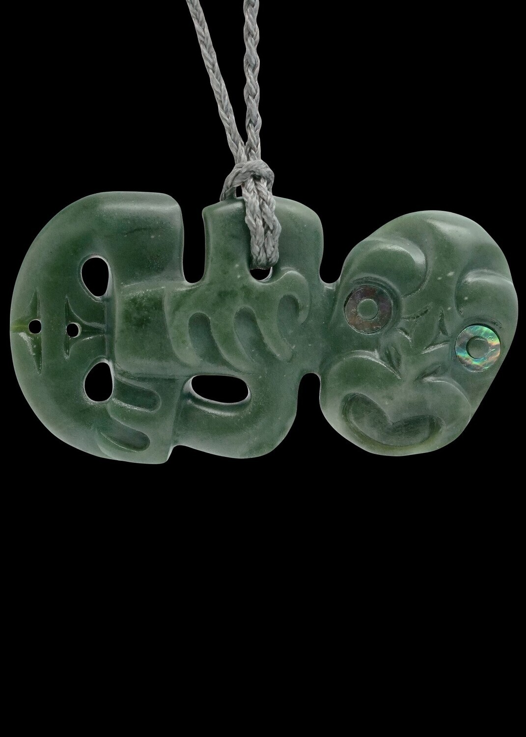 Moko Pounamu Hei Tiki NZ Genuine Kawakawa Greenstone - Takahue