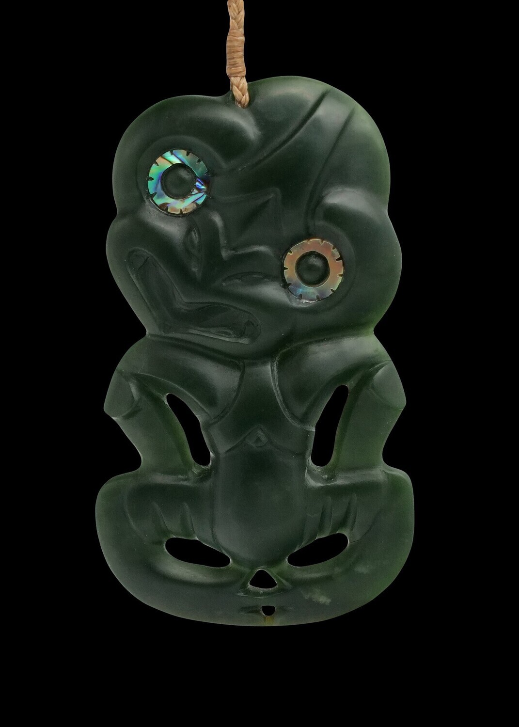 Moko Pounamu Hei Tiki NZ Genuine Kawakawa Greenstone - Wharauroa