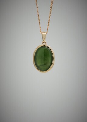 Moko Pounamu Greenstone and 9ct Gold Double Koru Filigree Oval Pendant - KO1​