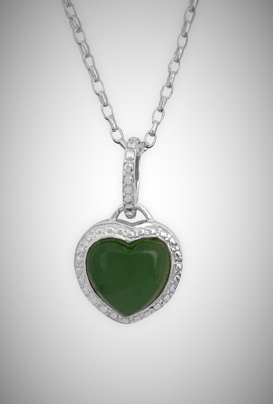 Moko Pounamu Heart Greenstone and Sterling Silver  Pendant - P35S