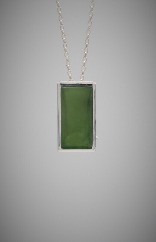 Moko Pounamu Rectangle Convertible Pendant & Brooch Greenstone and Sterling Silver   - BN1