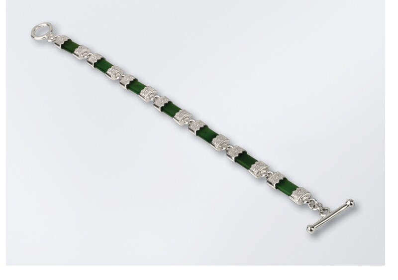 Sterling Silver capped Greenstone Antique 7 Stone  Bracelet - B85S