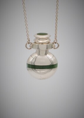 Moko Pounamu NZ Genuine Kawakawa Greenstone & Sterling Silver Ashes Bottle Pendant - AMSB2S Moko Pounamu NZ Genuine Kawakawa Greenstone & Sterling Silver Ashes Bottle Pendant - AMSB2S