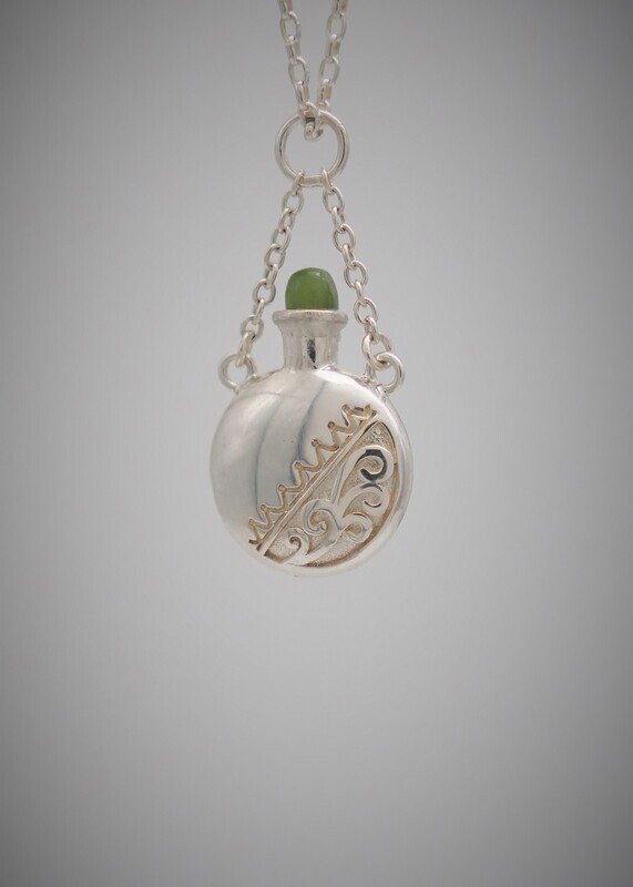 Greenstone and Silver Designer Perfume Bottle Pendant  Sml - SB4S