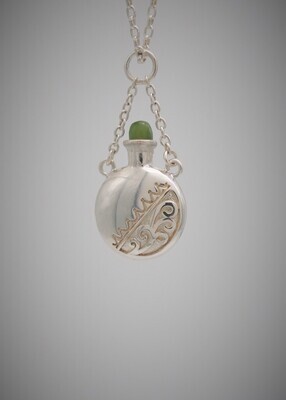 Greenstone and Silver Designer Perfume Bottle Pendant Sml - SB4S Greenstone and Silver Designer Perfume Bottle Pendant Sml - SB4S