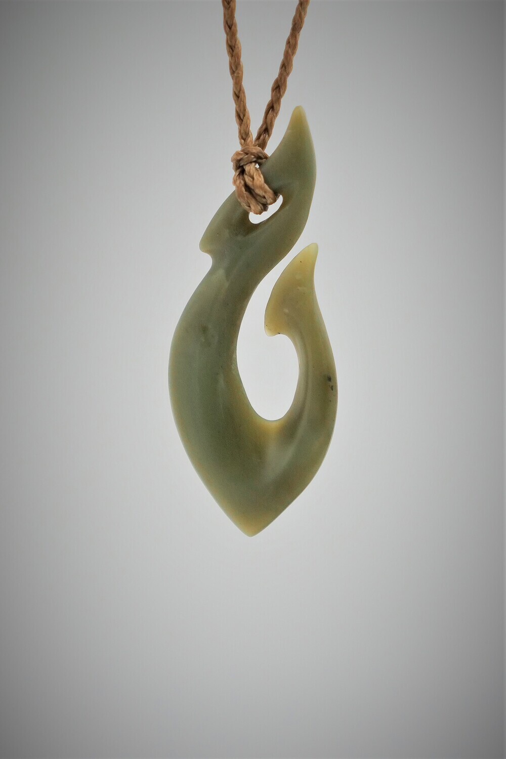 Moko Pounamu Hook (Hei Matau) NZ Genuine Inanga Greenstone - Waitahuna