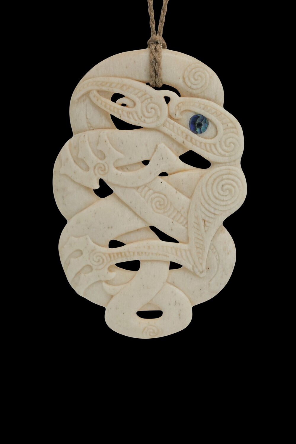 Moko Pounamu Manaia Genuine Whale Bone Carving - Oparara
