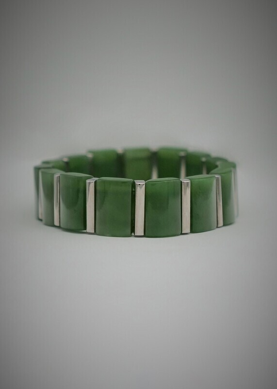 Moko Pounamu Bracelet NZ Genuine Greenstone and Stainless Steel - small