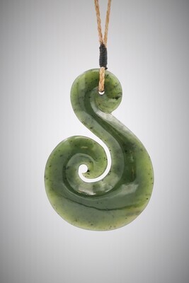 Moko Pounamu Hook (Hei Matau) NZ Genuine Kawakawa Greenstone - Waitapu