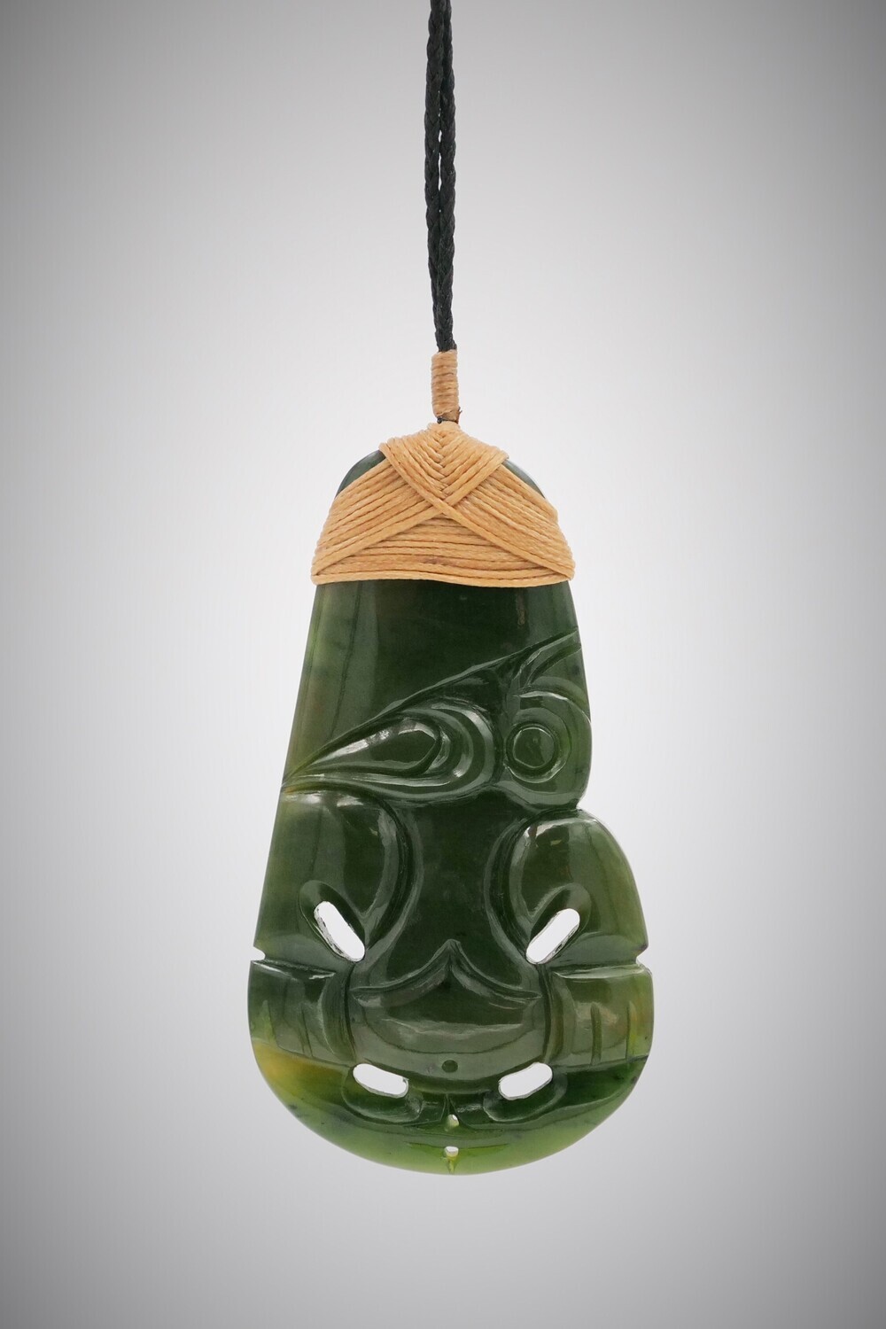 Moko Pounamu Hei Tiki NZ Genuine Kawakawa - Moturoa