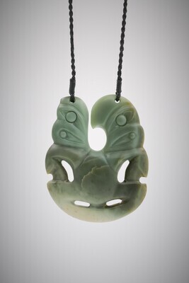 Moko Pounamu Tiki NZ Genuine Inanga Flower Greenstone - Otahuna