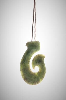 Moko Pounamu Hei Matau (Hook) NZ Genuine Totoweka Greenstone - Motupipi