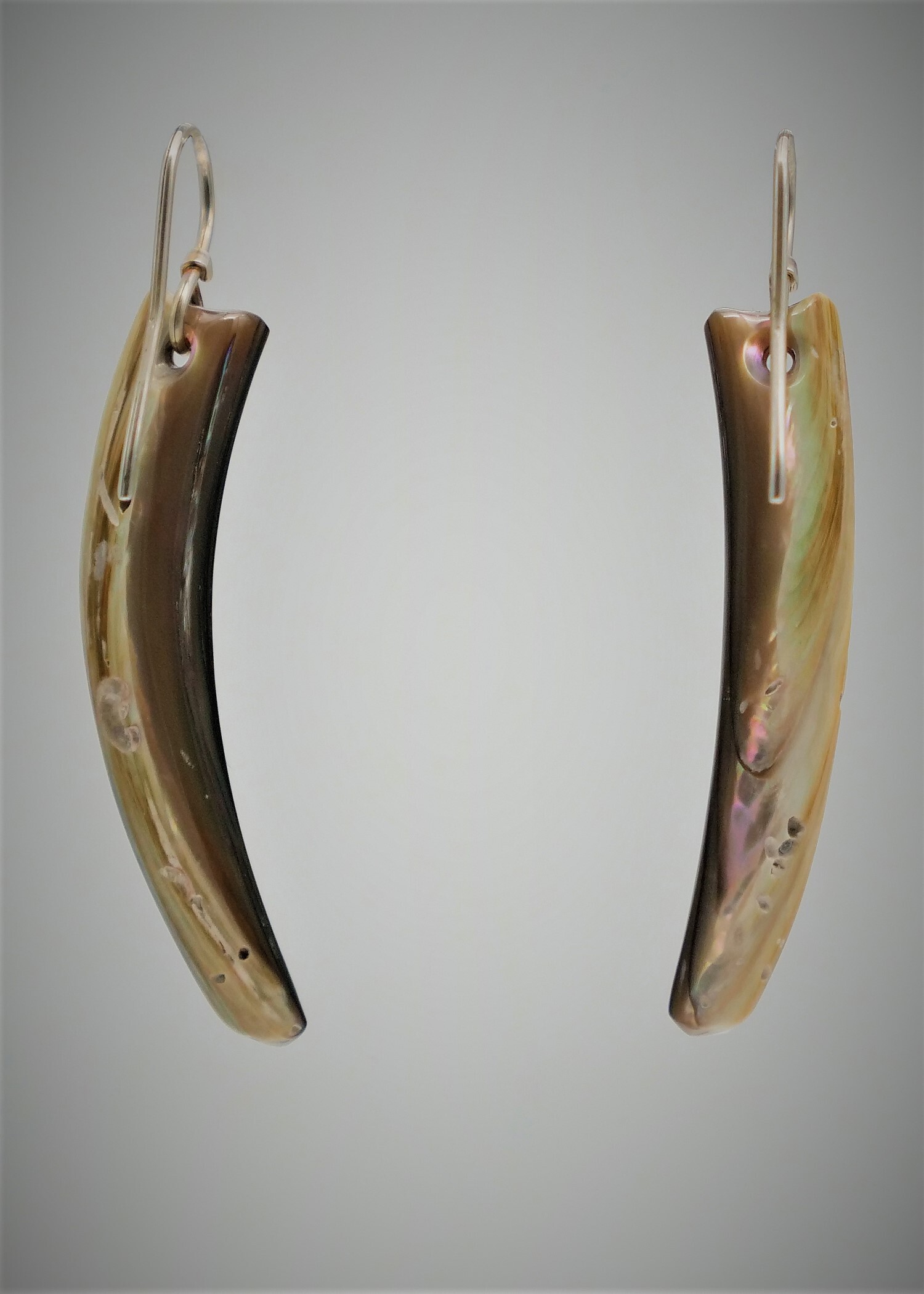 Moko Pounamu NZ Genuine Paua and Sterling Silver Drop Earrings 09439